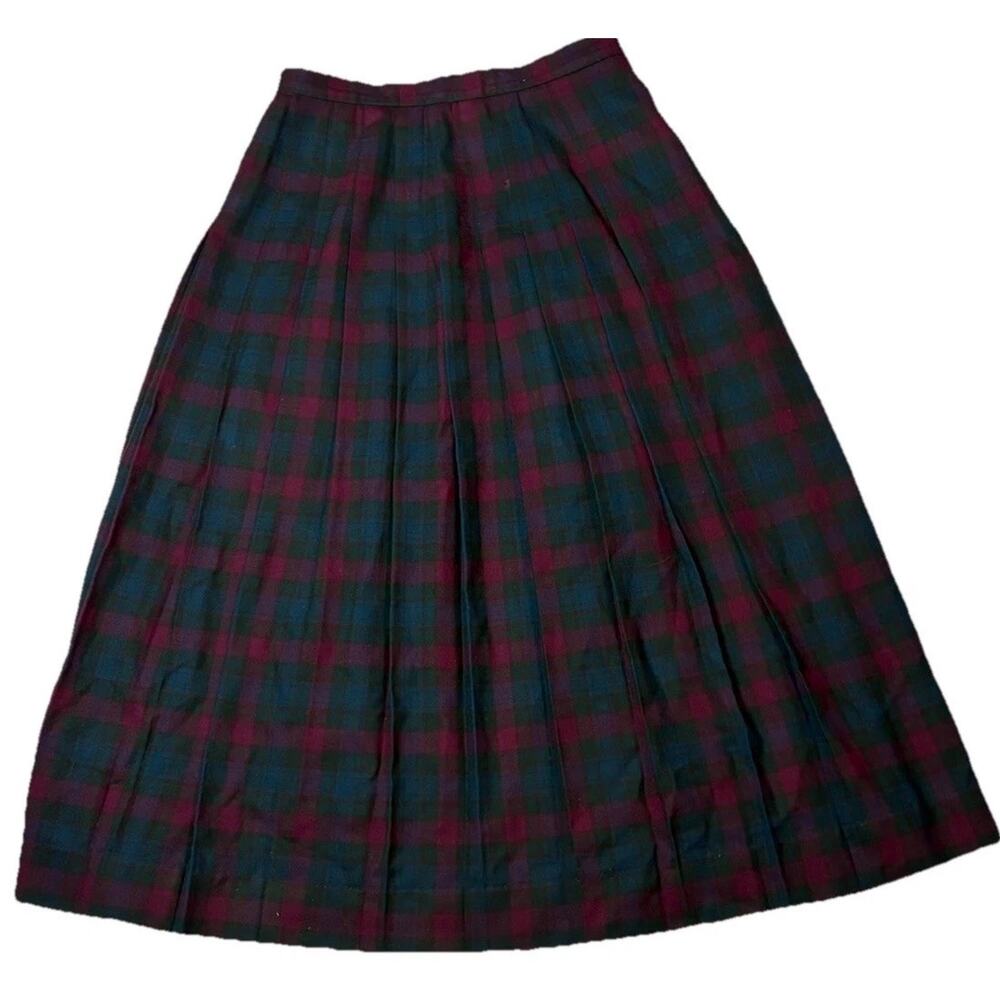 VTG Di Benedetto Wool Plaid Pleated Tartan Maxi Skirt High Waisted Lined Size 12